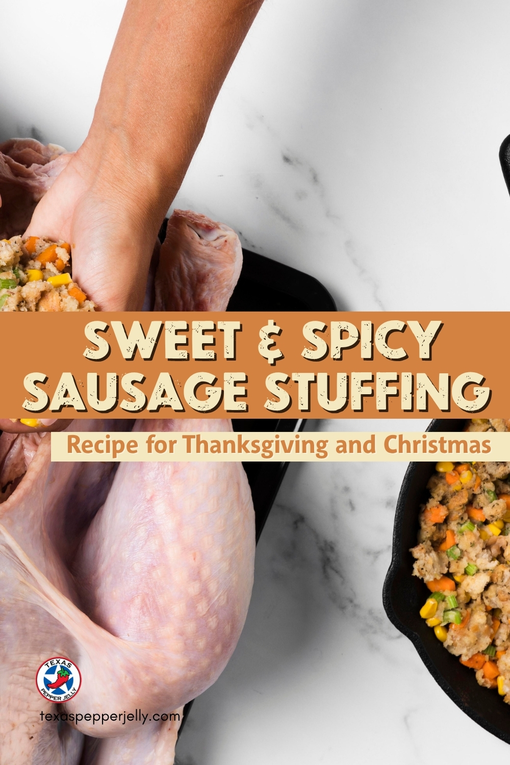 Turkey with stuffing and a cast iron pan