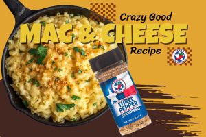 Skillet of Mac and Cheese with TPJ Three Pepper Seasoning