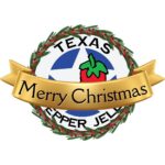 Christmas Texas pepper Jelly Logo with gold banner and wreath