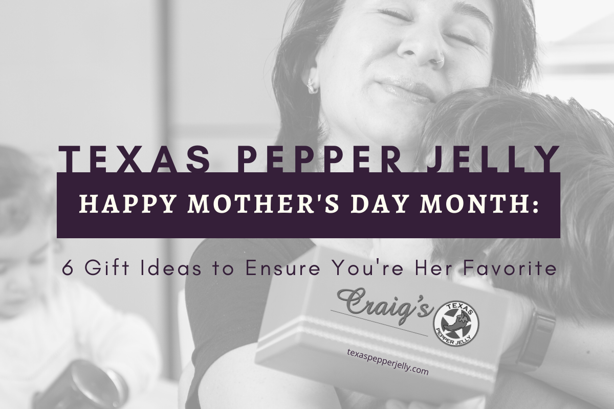 Mom hugging child after receiving Texas Pepper Jelly gift for Mother's Day