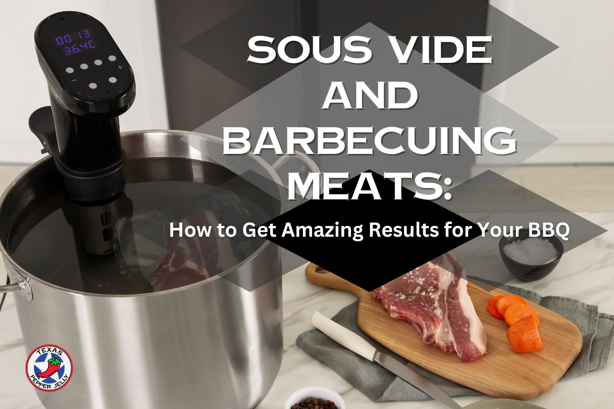 Sous Vide in pot with a steak and a steak on a cutting board