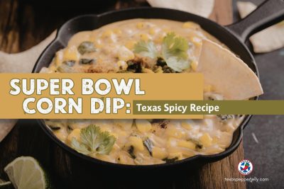 Cast Iron Skillet with corn dip. Fresh cilantro on top of dip.